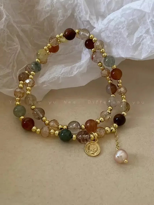 Luckacco 2pcs Set Luxury Natural Stone Pearl Beaded Bracelet for Women Bohemia Charm Crystal Pendant Holiday Jewelry Beach Accessory Gift