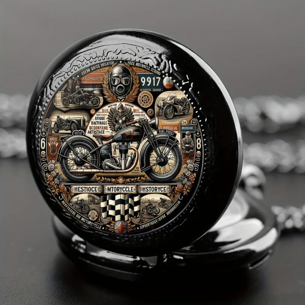 luckacco antique exquisite vintage motorcycle pattern design quartz pocket watch - men male kids fashion accessory, non-waterproof  watch