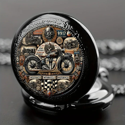 Luckacco Antique Exquisite Vintage Motorcycle Pattern Design Quartz Pocket Watch - Men Male Kids Fashion Accessory, Non-Waterproof  Watch