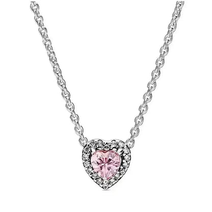 Luckacco New 925 sterling silver heart-shaped pink ring necklace earring set luxurious sparkling charm jewelry fashion wedding gift