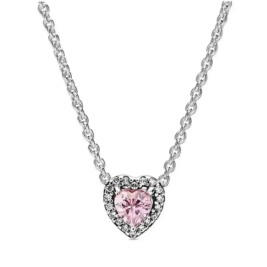 Luckacco New 925 sterling silver heart-shaped pink ring necklace earring set luxurious sparkling charm jewelry fashion wedding gift