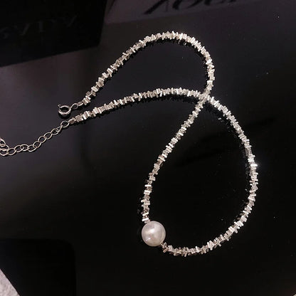 Luckacco Popular 925 Sterling Silver Fashion Round Pearl Necklace For Women Fine Jewelry Wedding Party Birthday Gift