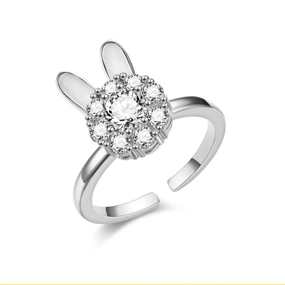 Luckacco Titanium Stainless Steel Ring For Women Rotate Rotating Anxiety Fidget Adjustable Rings Silver Color Jewelry Lovely Flower Bee