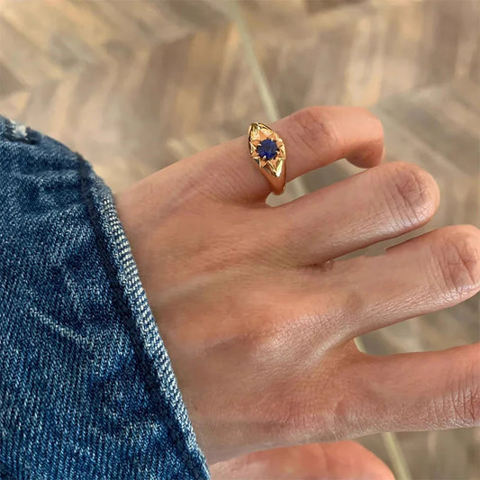 Luckacco Foxanry Gold Color Blue Zircon Star Tail Rings For Women Couples Exquisite Trendy Elegant Temperament Engagement Jewelry Gifts