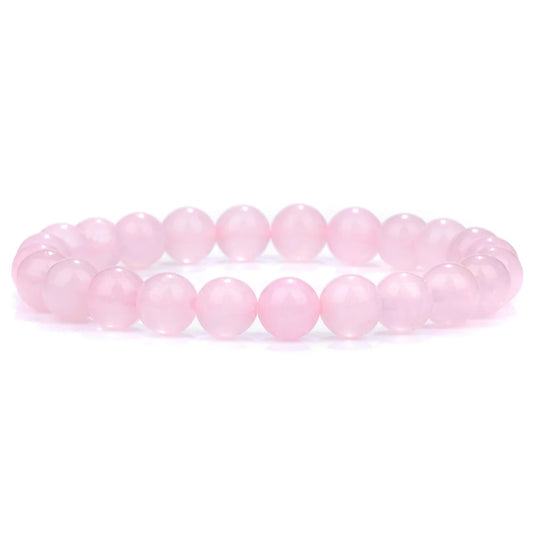 Luckacco Fashion Natural Stone Pink Angelite Beads Bracelet 8mm Sunstone Beaded Energy Yoga Bracelet Jewelry for Women Handmade Gifts