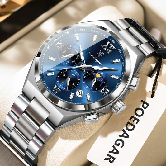 Luckacco POEDAGAR Luxury Sport Man Wristwatch Original Luminous Week Date Watch For Men Stainless Steel Men's Quartz Watches Reloj Hombre