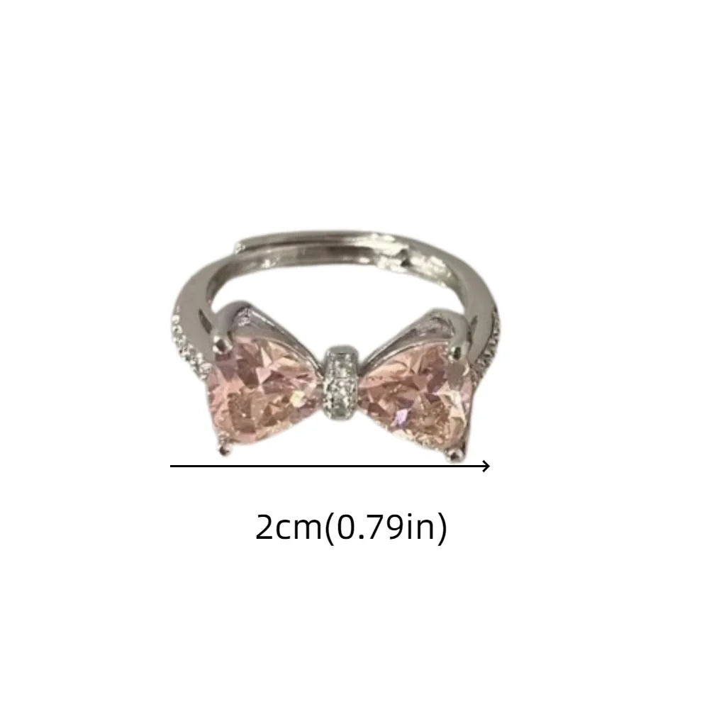 luckacco fashion pink bowknot finger ring exquisite sweet bow-tie ring bowknot adjustable bowknot opening ring weeding