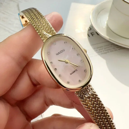 Luckacco Luxury Oval Dial Rhinestone Watch New Brand Quartz Watch for Women Adjustable Stainless Steel Strap Wristwatches  Gift
