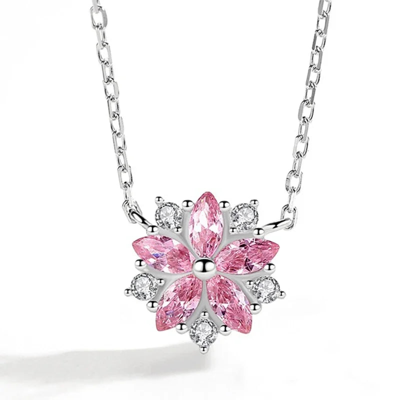 luckacco korean fashion style pink quartz silver 925 jewelry necklace for women luxury pendant necklaces wedding party birthday gifts