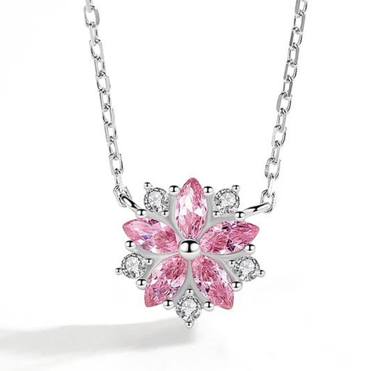 Luckacco Korean Fashion Style Pink Quartz Silver 925 Jewelry Necklace for Women Luxury Pendant Necklaces Wedding Party Birthday Gifts