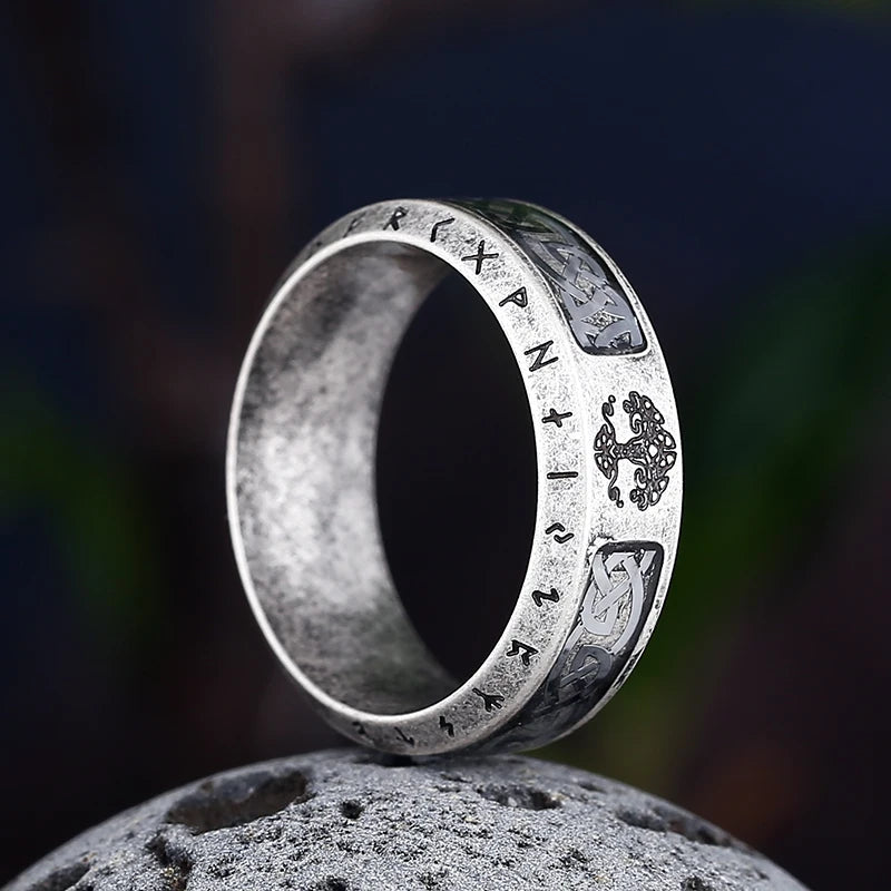 luckacco valentine's day gift nordic viking tree of life rings for men stainless steele vintage celtic knot ring amulet jewelry