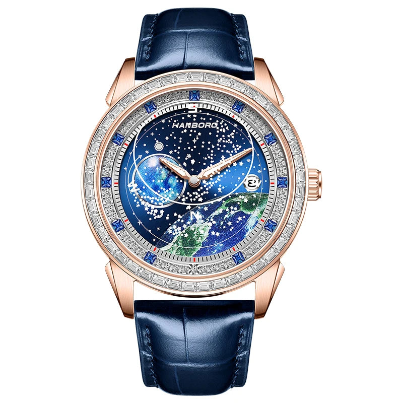 luckacco hanboro lunar exploration series men's fully automatic mechanical watch fashion starry night light waterproof watch