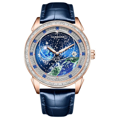 Luckacco HANBORO Lunar Exploration Series Men's Fully Automatic Mechanical Watch Fashion Starry Night Light Waterproof Watch