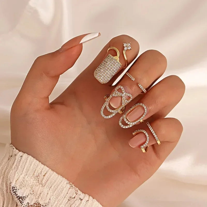 luckacco copper inlaid zircon nail ring manicure joint ring for women trend party jewelry fashion party jewelry accessories trendy