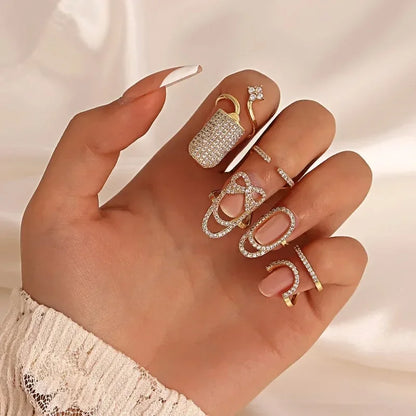 Luckacco Copper Inlaid Zircon Nail Ring Manicure Joint Ring for Women Trend Party Jewelry Fashion Party Jewelry Accessories Trendy