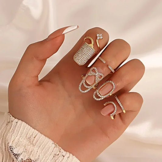 Luckacco Copper Inlaid Zircon Nail Ring Manicure Joint Ring for Women Trend Party Jewelry Fashion Party Jewelry Accessories Trendy