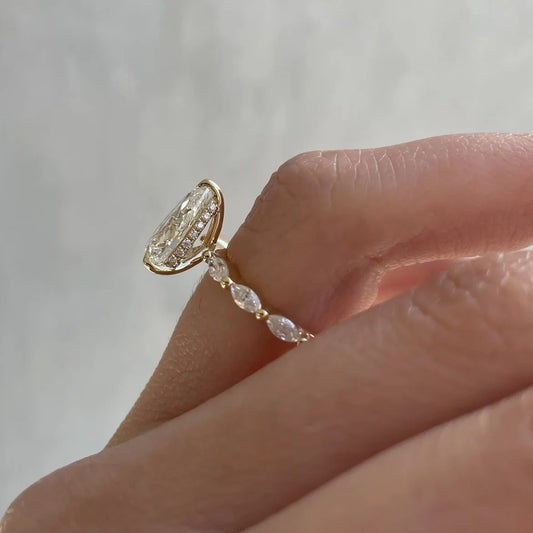 Luckacco Hot Selling Gold Plated Stainless Steel Rings For Women water drop Zircon Wedding Ring Jewelry Accessories  Size 6-11
