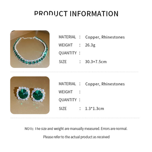 Luckacco Luxury Green Rhinestone Necklace Stud Earrings For Women Crystal Choker Necklaces Ladies Fashion Weddings Banquet Jewelry Set