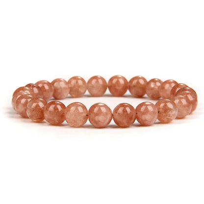 Luckacco Fashion Natural Stone Pink Angelite Beads Bracelet 8mm Sunstone Beaded Energy Yoga Bracelet Jewelry for Women Handmade Gifts