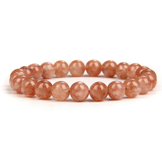 Luckacco Fashion Natural Stone Pink Angelite Beads Bracelet 8mm Sunstone Beaded Energy Yoga Bracelet Jewelry for Women Handmade Gifts