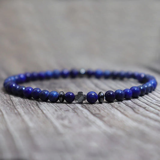 Luckacco New Fashion Cross Bracelet For Men 4mm Small Beads Strand Braslet Natural Red Howlite Lava Stone Braclet Hematite Healing Joias