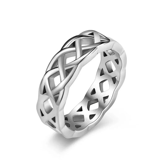 Luckacco Cool Celtic Eternal Weave Stainles Steel Ring for Men Women Twined Hollow Out Black Gold Plated Titanium Ring