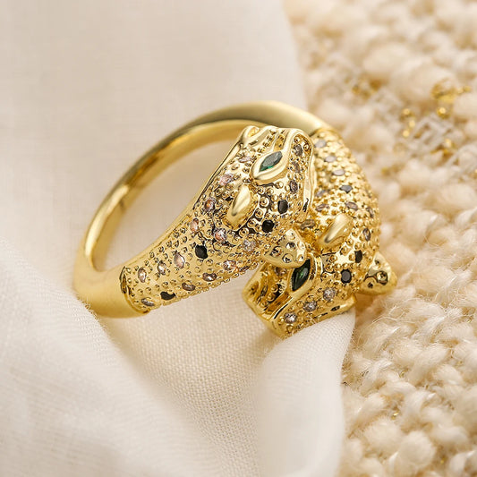Luckacco NEWBUY New High Quality Gold-Plated Zircon Hip-Hop Style Rings Fashion Delicate Leopard Ring Women's Party Jewelry Accessories