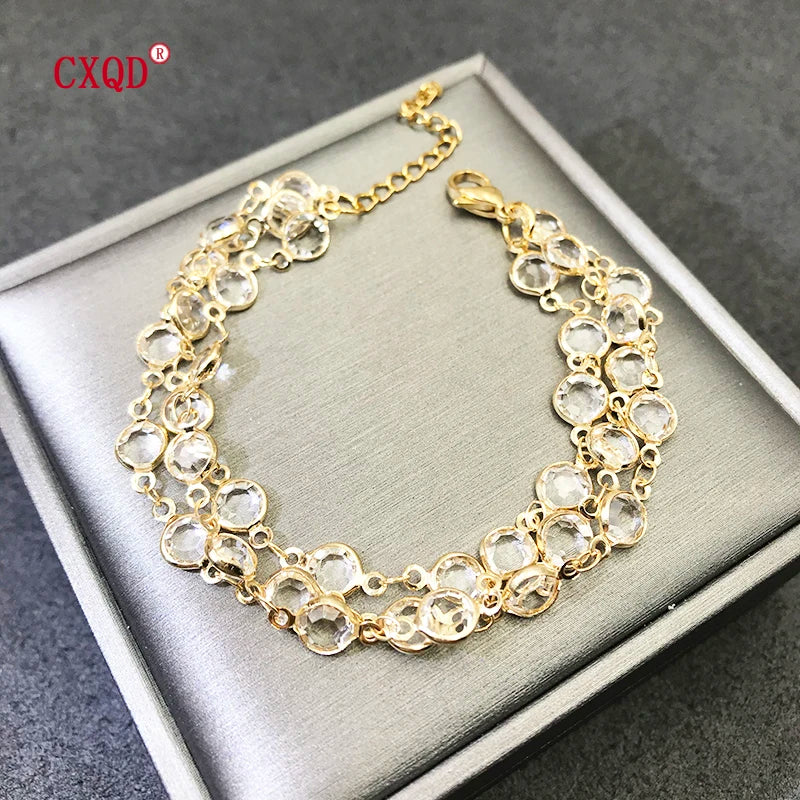luckacco beautiful fashion multicolor stainless steel lobster clasp glass copper combination golden bracelets for women girls kids gift