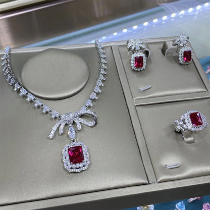 Luckacco Valuable Lab Jade Diamond Jewelry set 925 Sterling Silver Engagement Wedding Rings Earrings Necklace For Women Bridal Party Gift