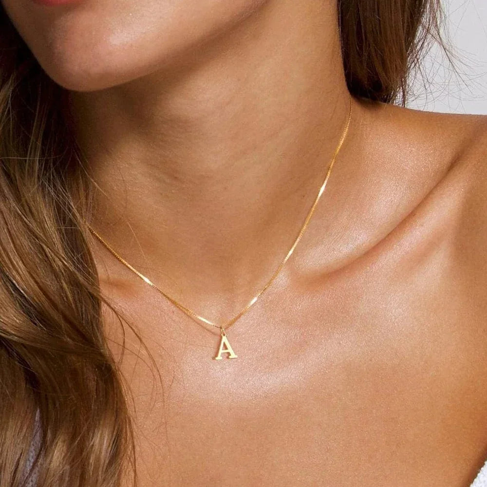 luckacco initial necklace letter pendant chamrs stainless steel necklace jewelry women's necklace box chain choker woman trend 2025 gift