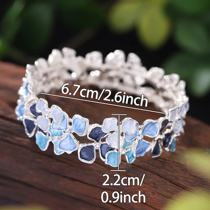 Luckacco Fashion Drip Oil Geometric Elastic Bracelet for Women Accessories New Trendy Silver Color Bangle Daily Party Prom Jewelry Gifts