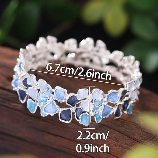 Luckacco Fashion Drip Oil Geometric Elastic Bracelet for Women Accessories New Trendy Silver Color Bangle Daily Party Prom Jewelry Gifts
