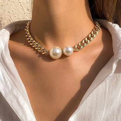 Luckacco Vintage Punk Cuban Chains Necklaces Women Gothic Imitation-Pearl Pendant Necklace Girl Chokers Fashion Accessories Jewellery