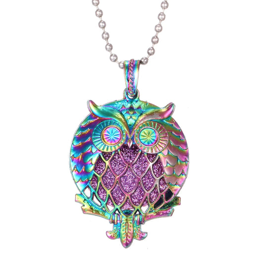 Luckacco New Colorful Aromatherapy Necklace Vintage Flower Butterfly Tree Owl Essential Oil Diffuser Necklace Perfume Lockets Pendants