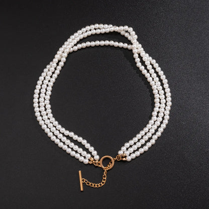 Luckacco Multi-Layer White Imitation Pearl Necklace Bead  Chain Punk Ladies Wedding Short Clavicle Necklac Girl Charm Banquet Jewelry