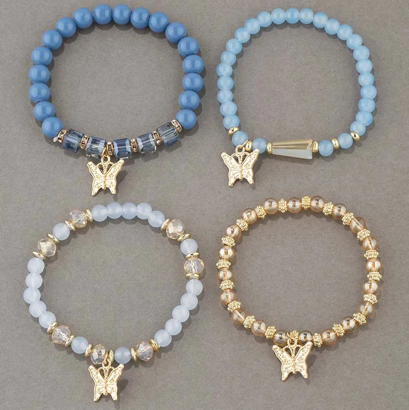 luckacco 4pcs bohemian butterfly charm bracelet set for women crystal beads chain bangle female fashion party jewelry gift