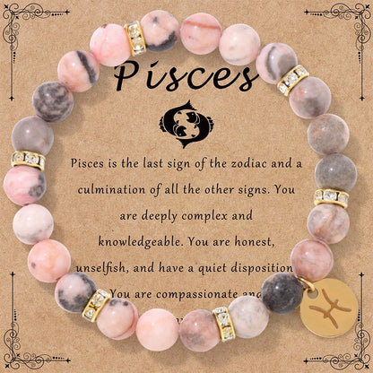 Luckacco MHS.SUN 12 Star Zodiac Sign Pink Zebra Stone Beaded Bracelets Constellation Fashion Birthday Party Jewelry For Women Men