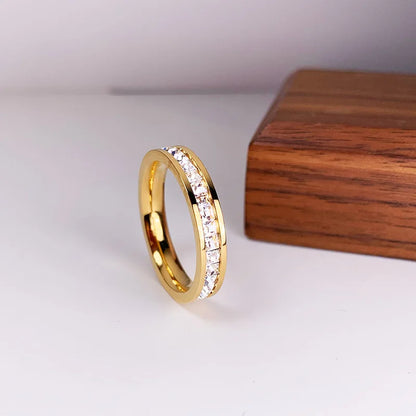 Luckacco Luxury Rose Gold Color Double Row Square Zircon Stainless Steel Ring For Women Romantic Engageme Wedding Party Jewelry Female