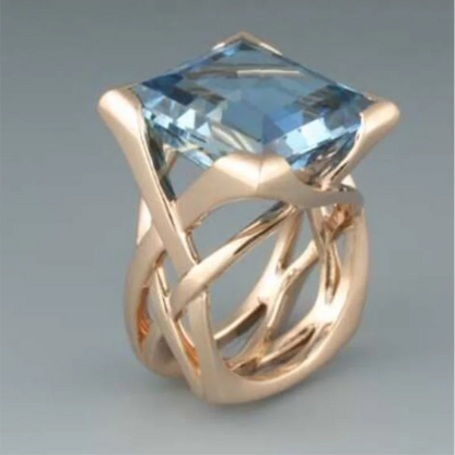 Luckacco KSRA Fashion Trend Creative Hollow Gold Color Inlaid Square Blue Color Stone Rings For Women Party Gifts Custom Jewelry