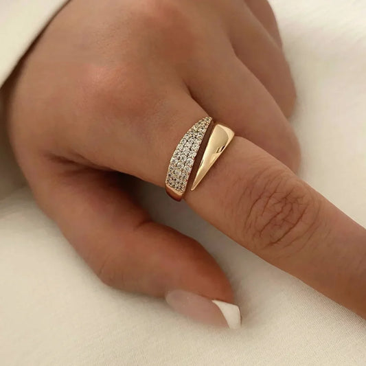 Luckacco 2025 New Stainless Steel 18 K Gold Plated Sun Rings for Women Natural Stone Inlaid in Hollow Metal Texture Ring Trendy Jewelry