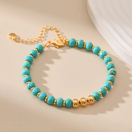Luckacco Irregular Cut Turquoise Beads Handmade Bracelet For Women Ethnic style Adjustable Size Casual Jewelry Accessories Lady Gifts