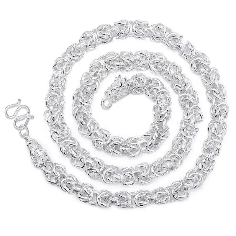 luckacco hot popular solid sterling silver necklace for men noble 8mm chain round faucet dragon 60cm fashion wedding jewelry holiday gift