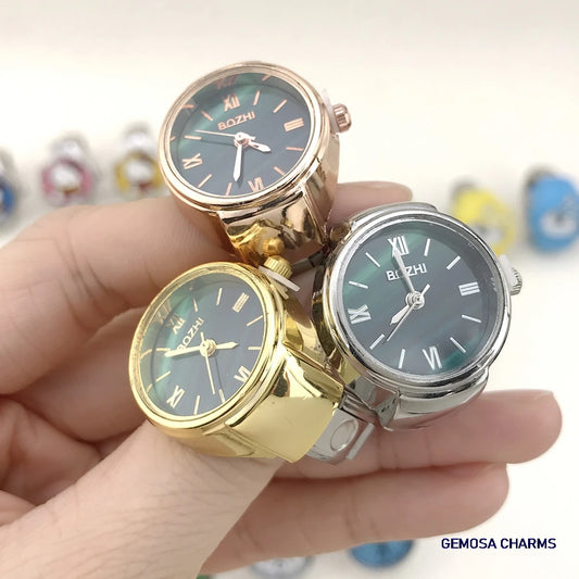 Luckacco GEMOSA Round Finger Watch Stainless Steel Italian Charm Link CLassic Clock Quartz Watch Ring Trendy Jewelry for Men Women