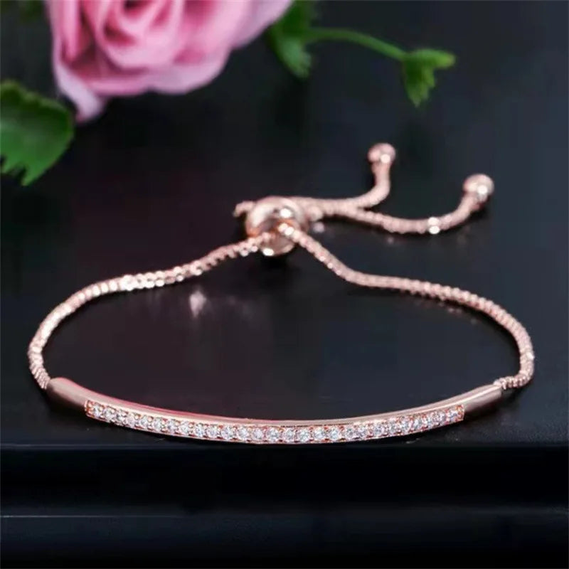 luckacco creative fashion delicate hand jewellery with rhinestones single row arc adjustable bracelet