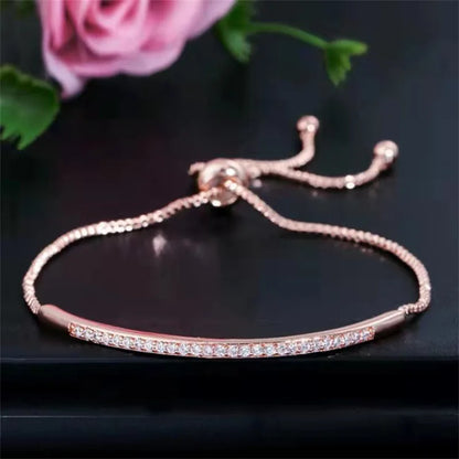 Luckacco Creative fashion delicate hand jewellery with rhinestones single row arc adjustable bracelet