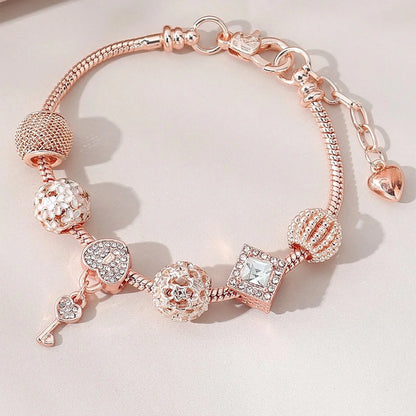 Luckacco 1PC Fashion Multi Element Accessories Drip Oil Rose Love Little Swan Pan Family Bracelet Jewelry Daily Dressing Party Gift -7633