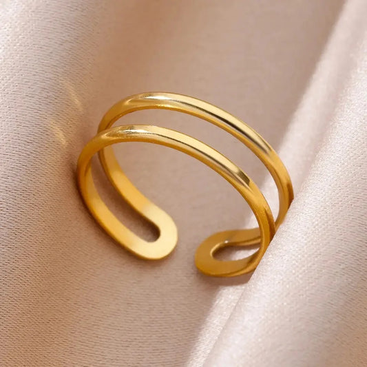 Luckacco Stainless Steel Smooth Surface Shell Simple Geometric Ring  for Women Gold Color Exquisite Personalized Open Ring Couple Jewelry