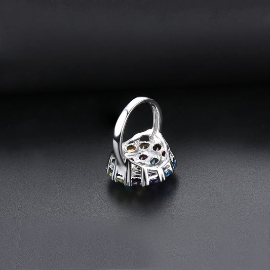 Luckacco Natural Colorful Gemstone 925 Sterling Silver Rings Genuine Multicolor Gemstone Elegant Style Fine Jewelry Women Wedding Rings