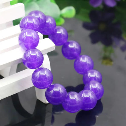 Luckacco 14mm Natural Round Purple Crystal Amethyst Bracelet Jade Chalcedony Jasper Stone Women Girl DIY Hand Made Elastic Jewelry Making