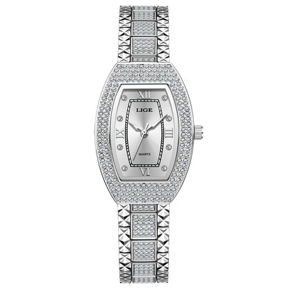 Luckacco LIGE New Original Design Luxury Diamond Watch For Women Elegant Watches Fashion Out Sport Stainless steel Waterproof Mille Clock